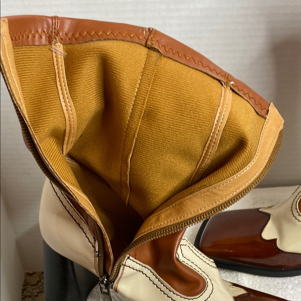 Two-Tone Heeled Boots - Brown and Cream - Picture 6 of 7